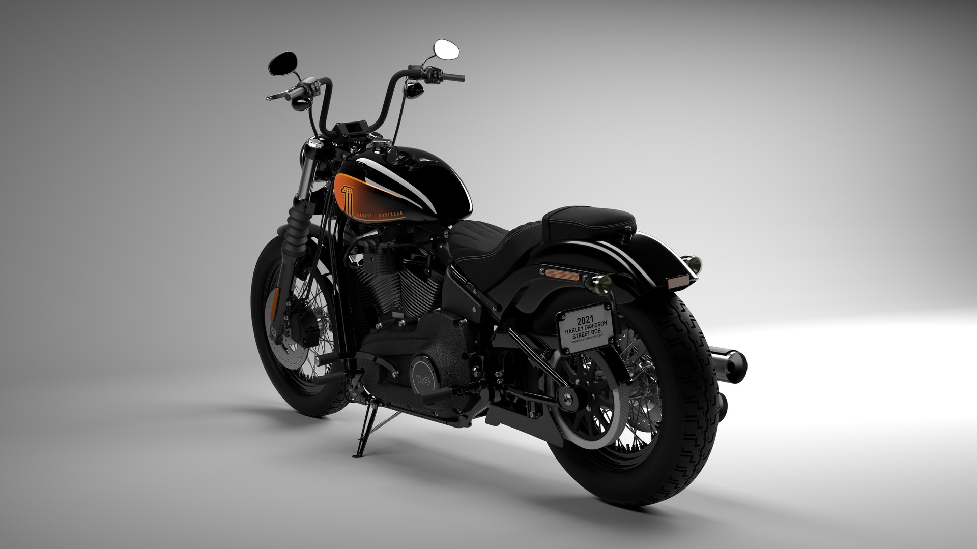 Realistic Harley Davidson Street Bob 2021 Vivid Black 3D Model