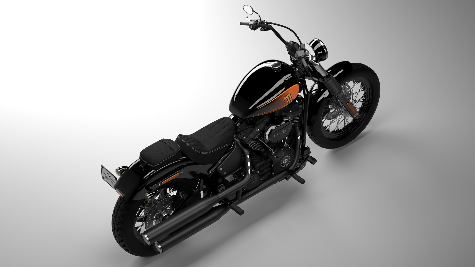 Realistic Harley Davidson Street Bob 2021 Vivid Black 3D Model