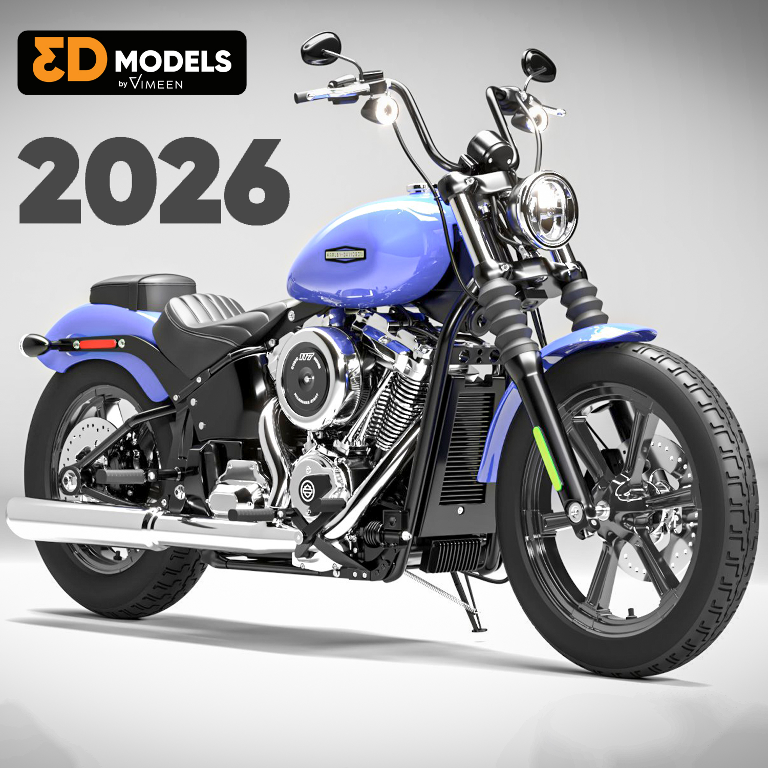 Harley Davidson Street Bob 2026 3D Model (Aurora Blue Denim)